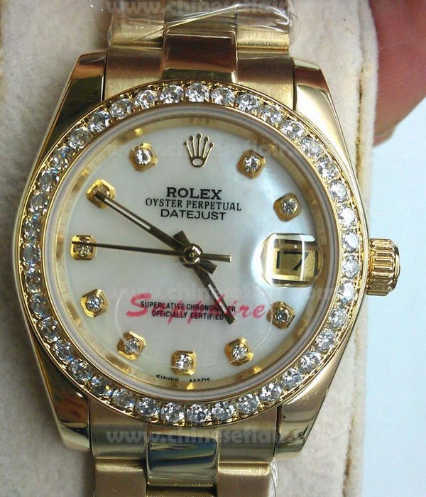 36mm Rolex Datejust Gold White Face Diamond Bezel Watch Buy Copy